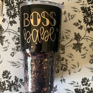 Boss babe large handmade coffee mug in rose gold with glitter ombré